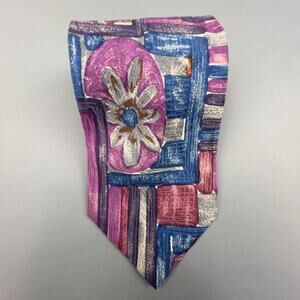 David Lawrence Multicolor Floral Abstract Tie Handmade Wide Necktie Italy